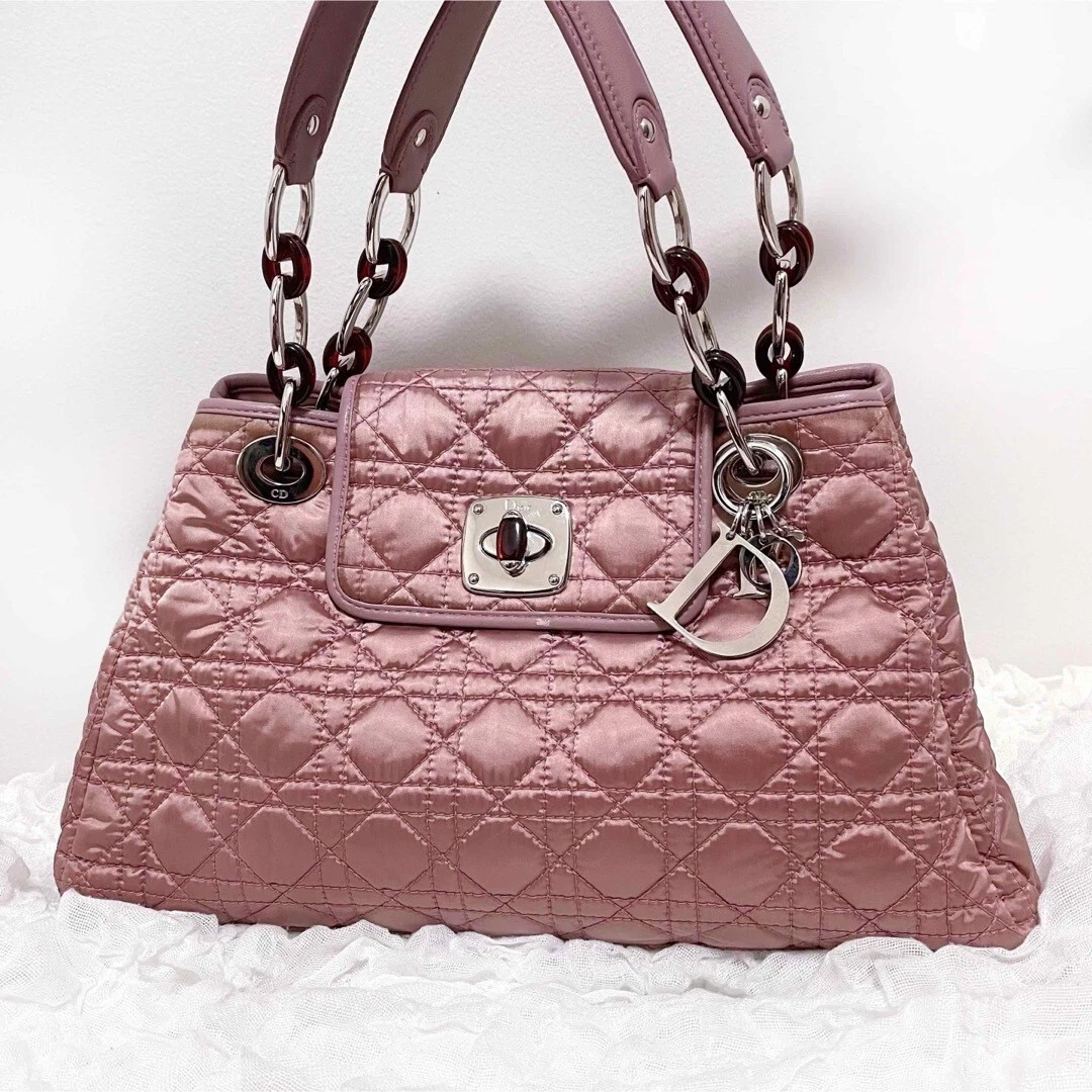 Sac à main Christian Dior Dior nylon cannage rose avec sac de rangement