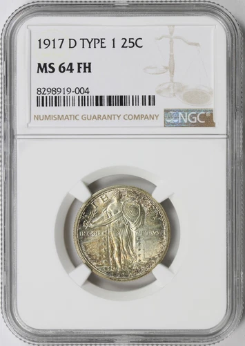 1917-D Type 1 25c Standing Liberty Quarter NGC MS64FH