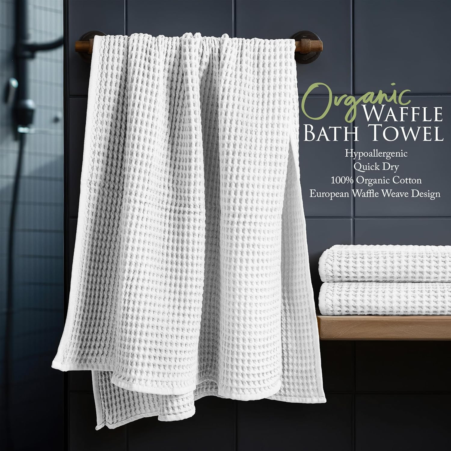 Organic Cotton Waffle Weave Bath Towel Set - Quick Dry & Eco-Friendly (2 Pack)