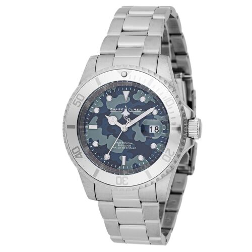 NEW! Chase Durer 40mm Blue Camo Dial Stainless Steel Quartz Dive Watch CDW-0130