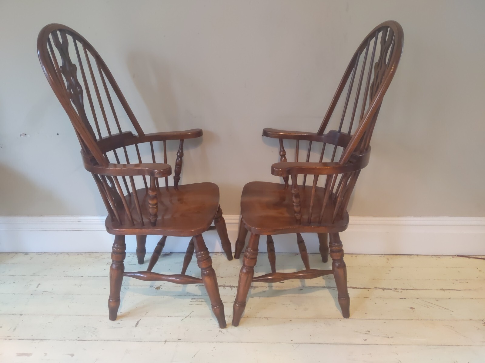 A Pair Of Antique Style Windsor High Back Wooden Chairs eBay