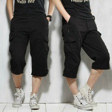 Men 3/4 Length Pockets Shorts Cargo Pants Work Trousers Military Cotton Army New