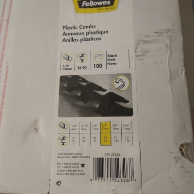 52326 Plastic Binding Combs - Round Back, 1/2 Inches, 90 Sheets, Black, 100 Pack