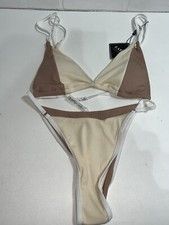 NWT Super Cute ZAFUL Color Block Ribbed Bikini Bathing Suit Neutral Colors US 6