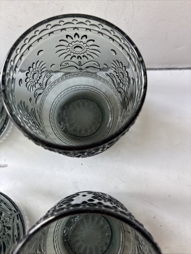 Vintage Botanist Drinking Glass Set 4 Floral Embossed Smokey Gray - Picture 12 of 17