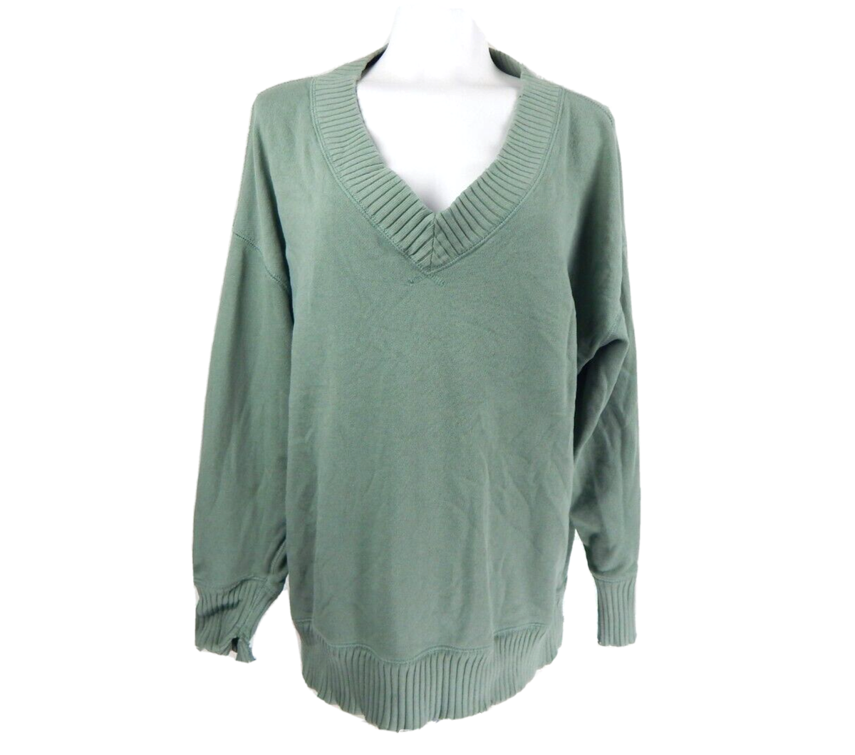 Aerie Women's XS Sweatshirt Down To Earth V-Neck Green Distressed