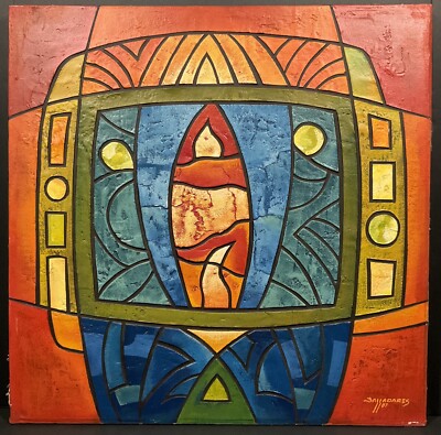 Vintage Signed 3D Thick Texture Abstract Acrylic Painting on Canvas 
