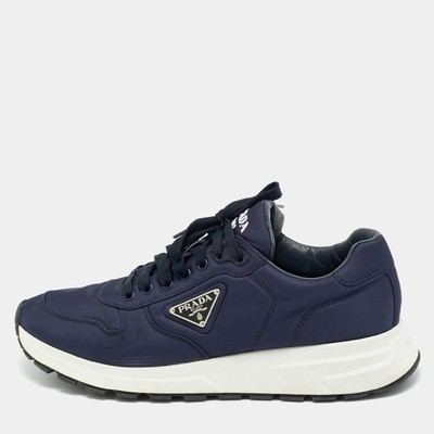 Prada Prax 01 Size 44.5 Navy Blue Nylon Lace Up Sneakers