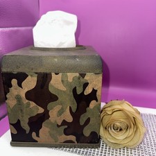 Ceramic CAMOUFLAGE Square Facial Tissue Cover Box Holder Bathroom Kleenex 