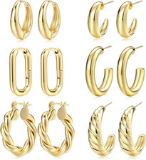 Gold Hoop Earrings Set for Women, 6 Pairs 14K Gold Plated Lightweight Hypoallerg