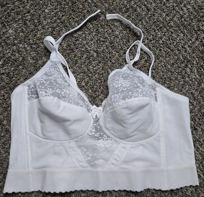Vintage Adonna Corset Bra White Lace Trim Bustier Sz 42C Bra Lingerie Boudoir