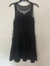 Express Black Jeweled Mesh Neck Fit & Flare Dress Size 6 NWT
