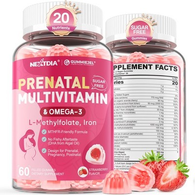 Prenatal Vitamins for Women Gummies, Methylfolate 1mg, Vegan Omega 3 DHA 800m...