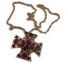 Unsigned Designer Amethyst & Ruby Rhinestones Maltese Cross Pin/Pendant Necklace — photo 6