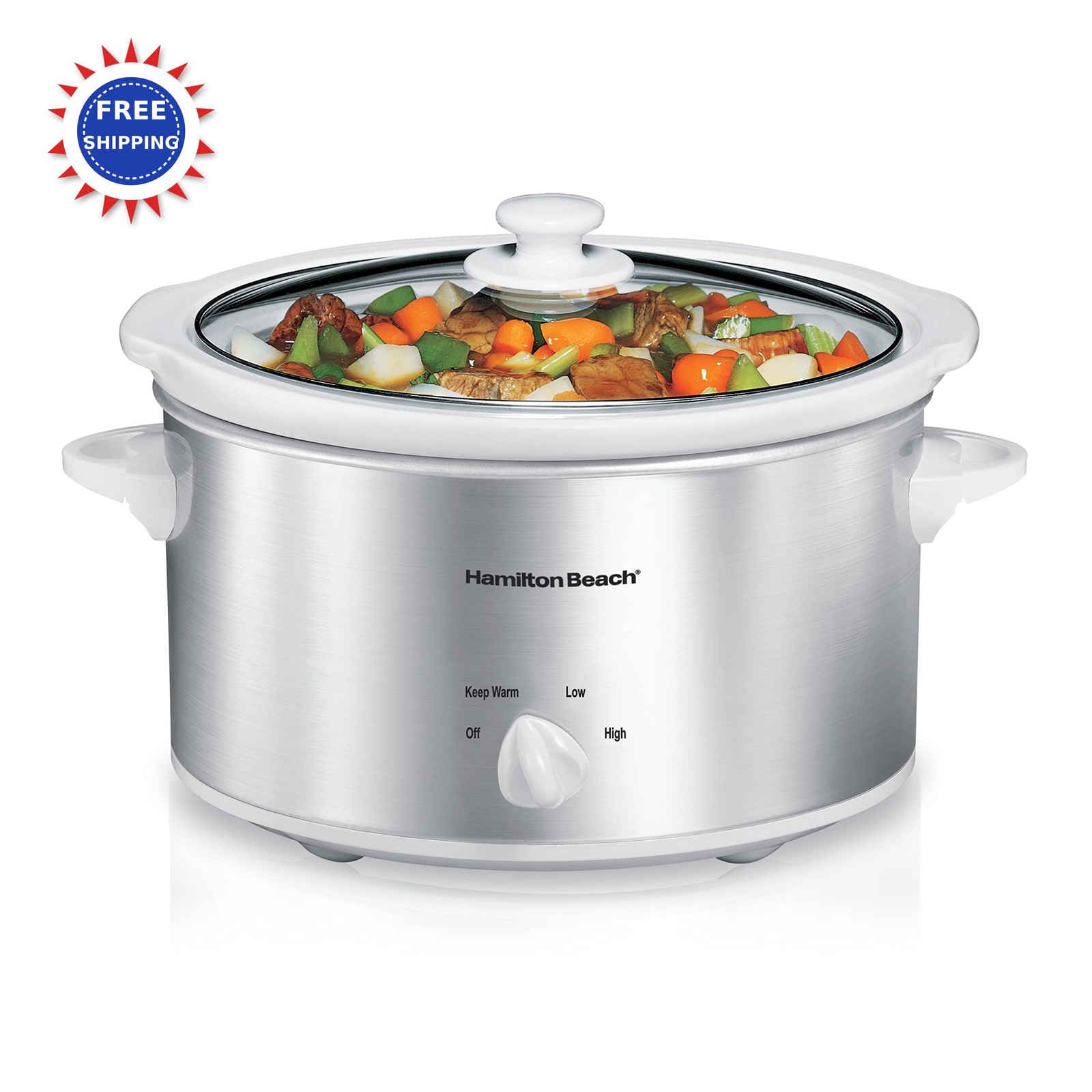 Slow Cooker 4 Quarts 3 Settings Stainless Steel 33140G Hamil