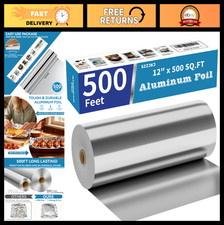 12in x 500ft Heavy-Duty Aluminum Foil Roll with Cutter - Food Safe for Cooking,