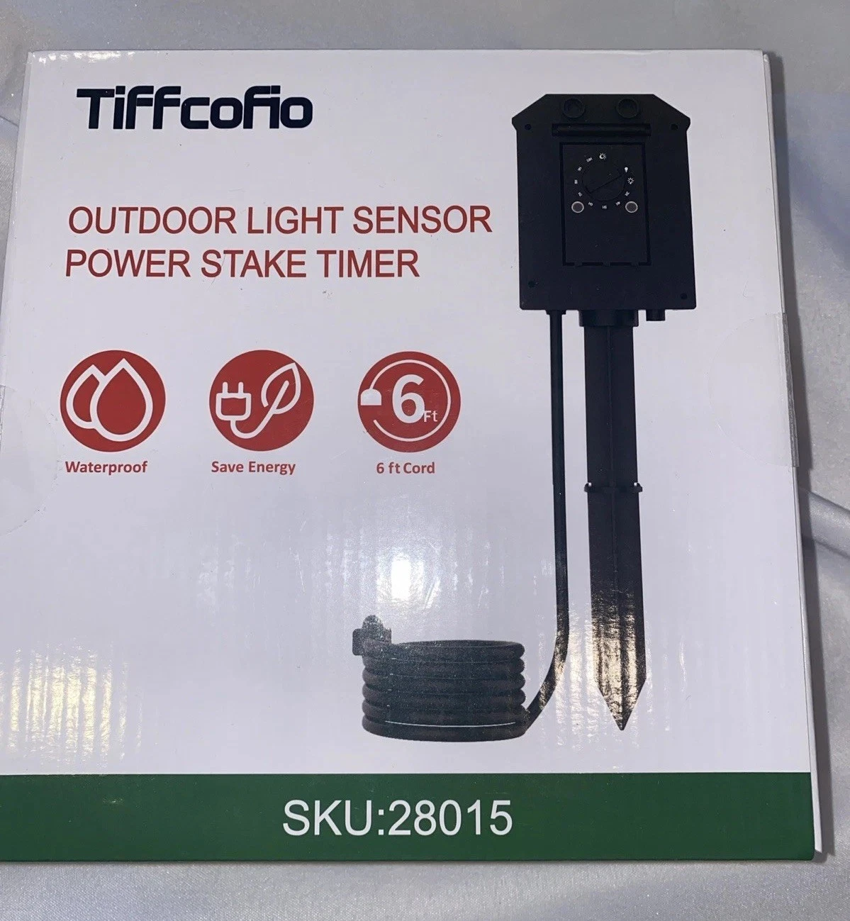 Tiffcofio Outdoor Light Sensor Power Stake Timer Waterproof 6Ft Cord 6 Outlets
