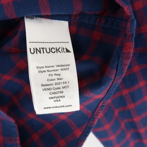 Untuckit Mens Shirt Large Slim Fit Blue Red Plaid Long Sleeve Button Up - Picture 9 of 13