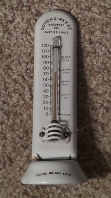 Antique 1920's Hardware Store Lead Bottom Advertising Desk Thermometer ~Works~
