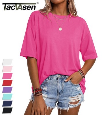 Women's Oversized T-Shirts Short Sleeve Casual Loose Fit Basic Tee Cotton Blend