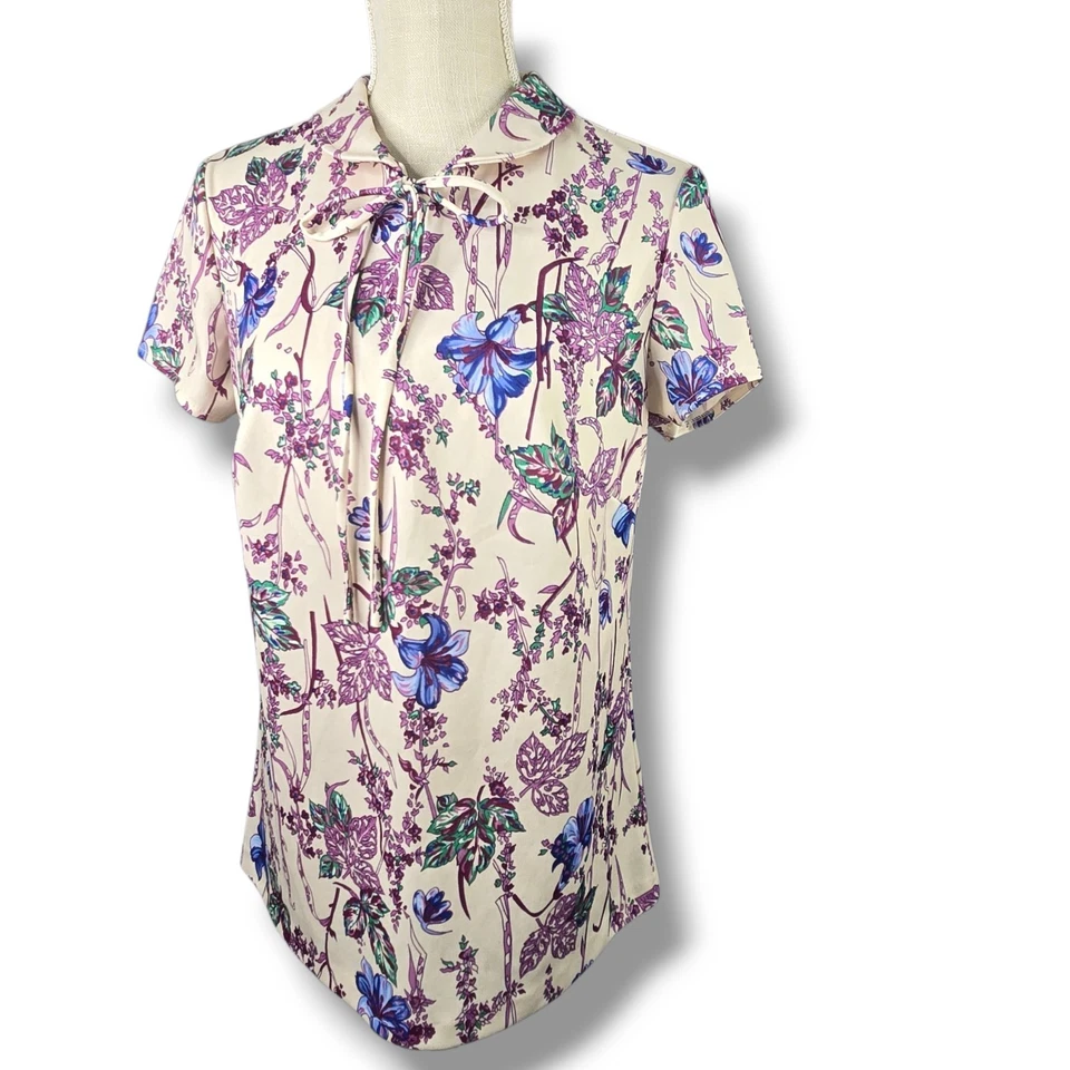 Blusa Floral Vintage Años 70 JC Penney Cuello Peter Pan Talla 14 (Talla Mediana) Femenina  Foto 4 de 4