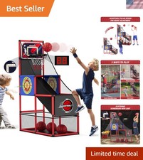 Indoor-Outdoor Basketball Arcade Game Set: 4 Balls, Pump  Storage Space