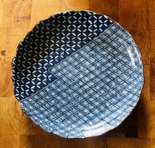 Fitz & Floyd Japan Asian Blue & White 7.5" Plate Geometric Pattern Scalloped Rim