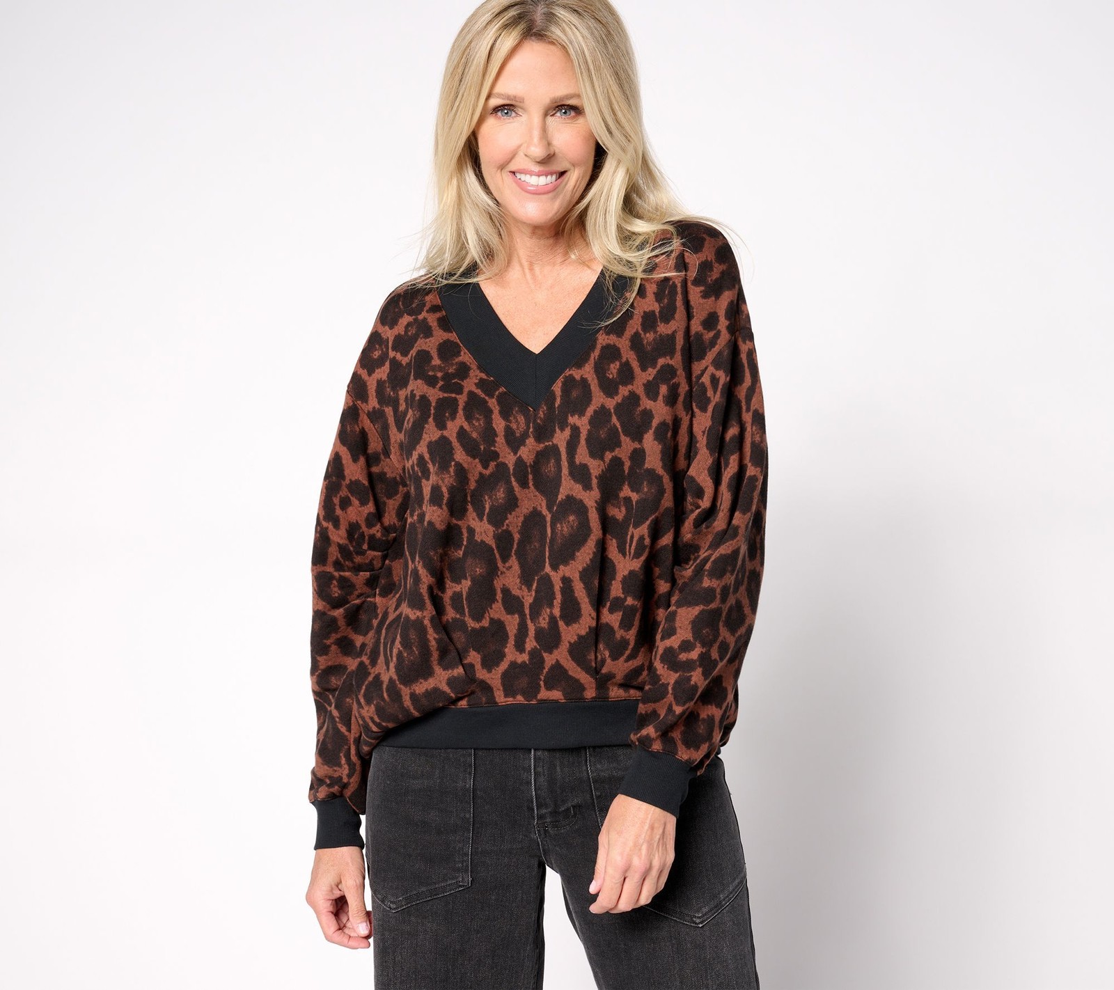 Carla Rockmore Collection Women's Top Sz S Asymmetric French Terry Brown A670432