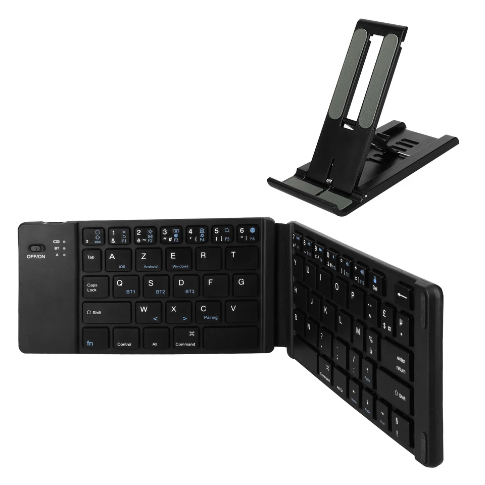 Mini Clavier Bluetooth AZERTY, Android, iOS et Windows, Support inclus - Photo 2/4