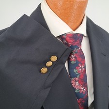 Eduard Dressler Mens 46L Navy Blue Super 100 Wool Blazer Gold Crest Buttons