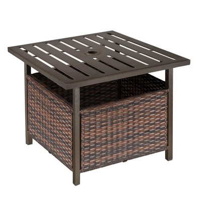 Outsunny Outdoor Rattan Couchtisch mit Schirmloch passend für Garten Hinterhof