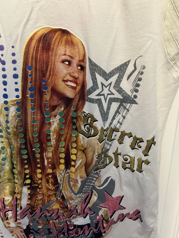 Vintage Hannah Montana Disney Rare Guitar Secret Star White Shirt Size XL 14-16 - Image 2 of 4