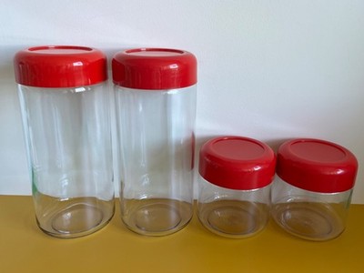 Vintage Massimo VIGNELLI 4 Glas Vorratsgläser HELLER DESIGNS 70er Jahre USA