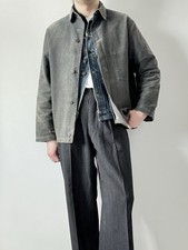 60s vintage Soviet workwear sun faded black moleskin thrashed worn work jacket M