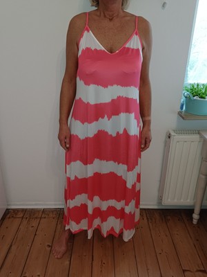 Damen Sommerkleid Stretch Pink Weiß Gr. 3XL 50 Maxikleid Sommer Urlaub