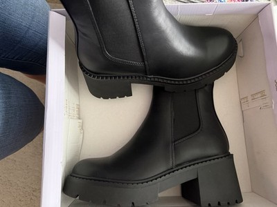 Madden Girl Women s Black Chelsea Ankle Boots Faux Leather Slip-On 8.5