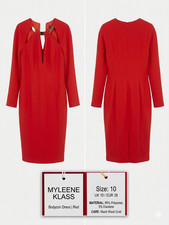 Myleene Klass Red Bodycon Dress Gold Neck Detail Uk 10 Eur 38 Occasion Cocktail