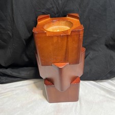 Vintage Set Of 3 Wooden Pillar Candle Holders Stackable Interlocking Square Wood