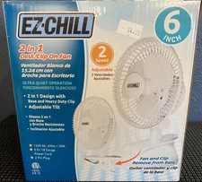 EZ-CHILL- 6"-2 in 1 Desk/Clip On Fan-2 Speed-Tiltable Head-Heavy Duty Clip-White