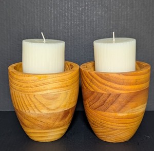 Hand Turned Wooden Votive/Small Pillar Candle Holders Set of Two