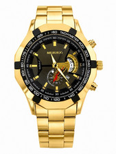 MR.BURJO Men's Gold-Tone Bracelet Watch Black Dial Tachymeter Date Quartz