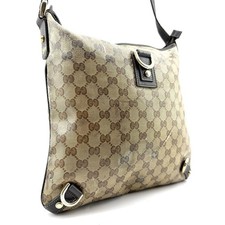 GUCCI GG Canvas Leather Crossbody Bag Unisex Vintage Brown Beige Authentic