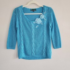 Womens Floral Crochet Knit Sweater Medium Cottagecore Vintage Look Retro Rare