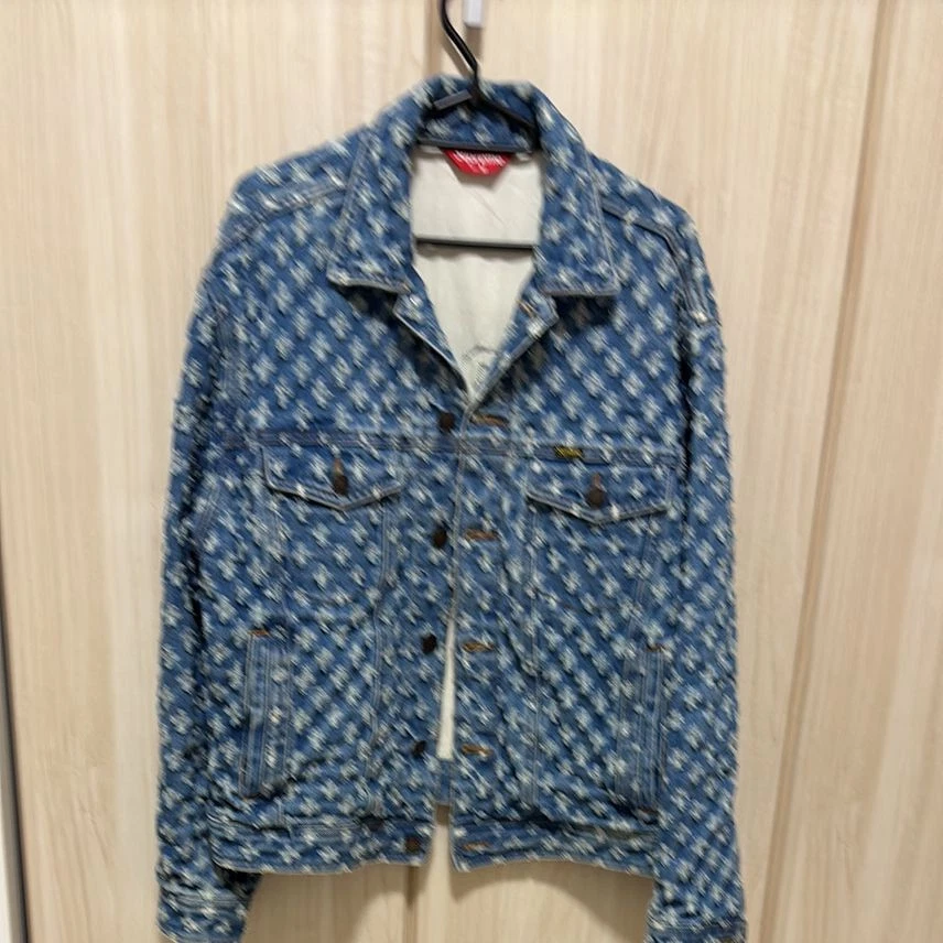 Veste camionneur en denim perforé trou suprême bleu