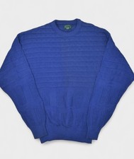 Vintage Izod Sweater Mens Medium Blue Cotton Crewneck Textured Made in USA