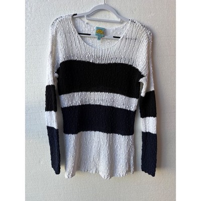 C&C California Sweater Open Knit Striped Relaxed Scoop Neck Casual Top M