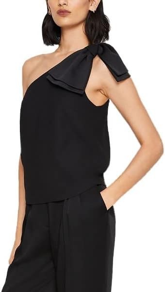 Club Monaco Women's Asymmetrical Bow Top Chemise, Black, Size 00P (XXS)