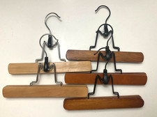 Vintage Lot Of 5 9" SETWELL LIKE Wooden Clamp Clothes Hangers Pants Skirts