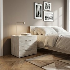 DecHome Comodino Camera da Letto 2 Cassetti in Legno 44,4x40x33 Bianco