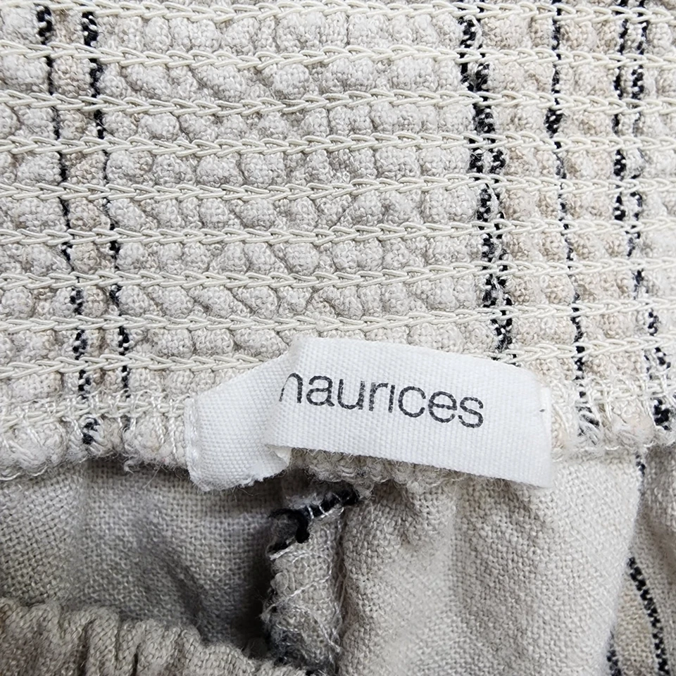 Pantalones Maurices Mujer L Beige Rayas Lino Calado Pierna Ancha Fluido Informal Hippie Foto 4 de 4